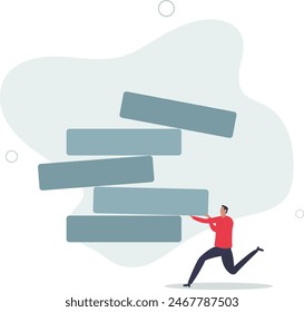 Investment risk, failure or mistake for greedy decision, business strategy to be careful and balance on instability and uncertainty.flat vector illustration.
