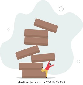 Risco de investimento, falha ou erro para decisão gananciosa, estratégia de negócios para ser cuidadoso e equilíbrio na instabilidade e incerteza concept.flat design com as pessoas.