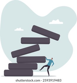 Investment risk, failure or mistake for greedy decision, business strategy to be careful and balance on instability and uncertainty .business concept.flat character.