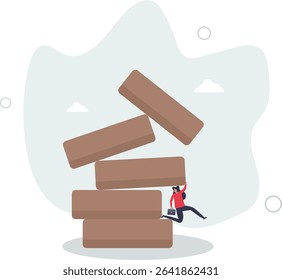 Investment risk, failure or mistake for greedy decision, business strategy to be careful and balance on instability and uncertainty concept. character life .