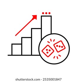 Investment Risk Icon – Dice Rolling Next to a Graph, Representing Uncertainty in Investments