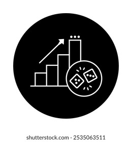 Investment Risk Icon – Dice Rolling Next to a Graph, Representing Uncertainty in Investments