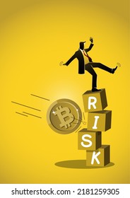 Investment risk, volatility and fluctuation in bitcoin market that price will drop, stability and uncertainty concept