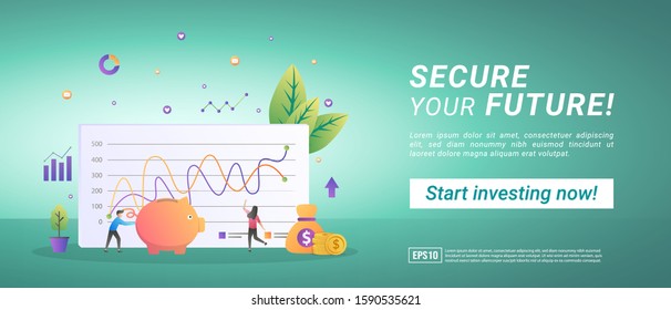 Investment and save concept. Save your future, create a brilliant future. Start investing now. Suitable for web landing page, marketing, advertising, promotion, banner. Vector illustration