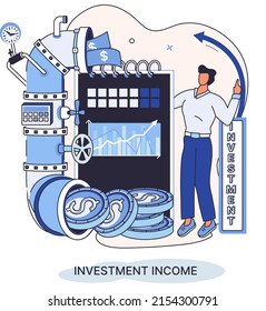 Investment, saving money and finance growth business concept metaphor. Analyzes charts and indicators of income growth. Investment income from securities and other non-commercial investments dividends