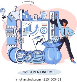 Investment, saving money and finance growth business concept metaphor. Analyzes charts and indicators of income growth. Investment income from securities and other non-commercial investments dividends