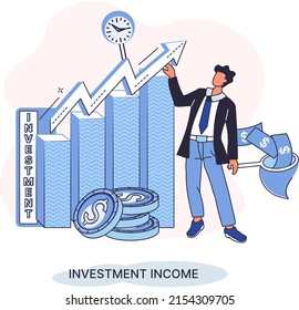 Investment, saving money and finance growth business concept metaphor. Analyzes charts and indicators of income growth. Investment income from securities and other non-commercial investments dividends