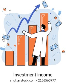 Investment, saving money and finance growth business concept metaphor. Analyzes charts and indicators of income growth. Investment income from securities and other non-commercial investments dividends