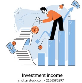 Investment, saving money and finance growth business concept metaphor. Analyzes charts and indicators of income growth. Investment income from securities and other non-commercial investments dividends