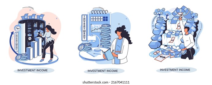 Investment, saving money and finance growth business concept metaphor. Analyzes charts and indicators of income growth. Investment income from securities and other non-commercial investments dividends