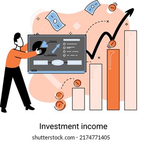 Investment, saving money and finance growth business concept metaphor. Analyzes charts and indicators of income growth. Investment income from securities and other non-commercial investments dividends