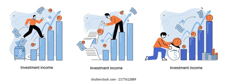 Investment, saving money and finance growth business concept metaphor. Analyzes charts and indicators of income growth. Investment income from securities and other non-commercial investments dividends