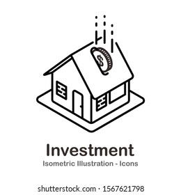 Investment. Saving Money For House. Real Estate. Isometric Vector Illustration Icon.