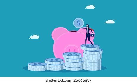 Investment and savings. Investment management to grow. Pile of silver coins with piggy banks