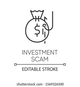 Investment Scam Linear Icon. Ponzi, Pyramid Scheme. Financial Fraud. Illegal Money Gain. Phishing. Thin Line Illustration. Contour Symbol. Vector Isolated Outline Drawing. Editable Stroke