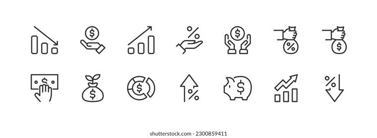 iconos de línea vectorial de conjunto de inversión. Elementos de diseño de línea delgada. Colección de iconos de trazo modificables