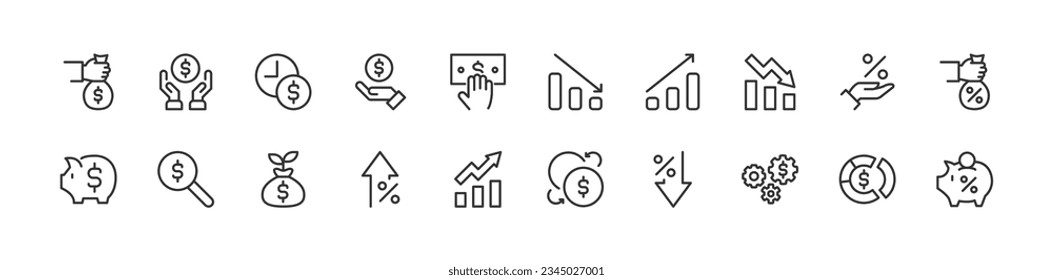 iconos de línea vectorial de conjunto de inversión. Elementos de diseño de línea delgada. Colección de iconos de trazo modificables