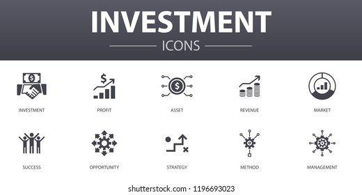 Investment simple concept icons set. Contains such icons as profit, asset, market, success and more, can be used for web, logo, UI/UX
