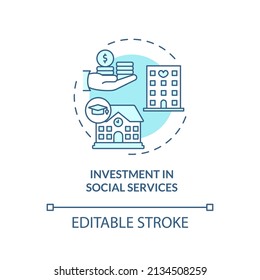 Investment in social services turquoise concept icon. Legalize unauthorized migrants abstract idea thin line illustration. Isolated outline drawing. Editable stroke. Arial, Myriad Pro-Bold fonts used