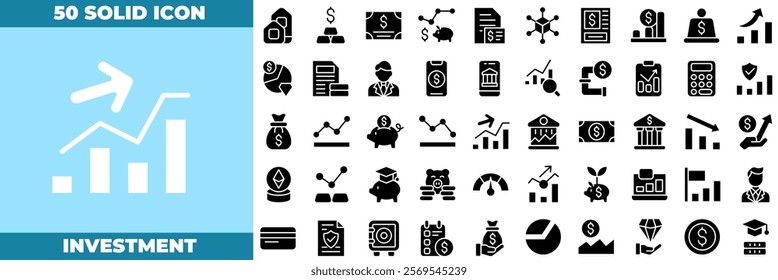 Investment Solid Editable Icons set. Vector illustration in modern thin solid style of investment icons: cash, saving, financial goal, profit, budget, mutual fund, earning, etc