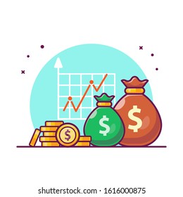 Investment Statistic Growth With Money Vector Icon Illustration. Finance Object Icon Concept Isolated Premium Vector. Flat Cartoon Style