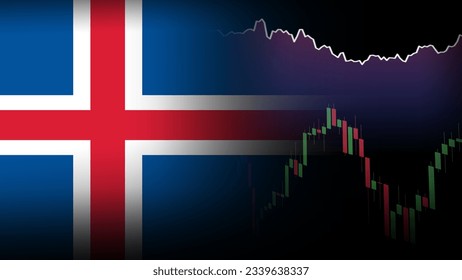Investment, stock, and foreign exchange business concept. Financial market trading in Iceland. The background of Price line, Candlestick chart, and Flag of Iceland.
