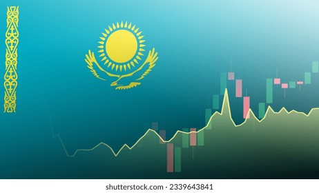 Investment, stock, and foreign exchange business concept. Financial market trading in Kazakhstan. The background of Price line, Candlestick chart, and Flag of Kazakhstan.