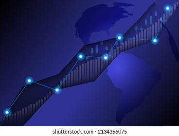 Investment stock market graph. Arrow growth business chart. Digital report with world map background. Technology graphic vector illustrator.