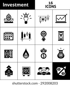 Investment and stock trader black icons set isolated vector illustration
