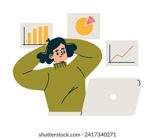 Investment in Stock with Woman Character at Laptop Trading Gaining Profit Vector Illustration