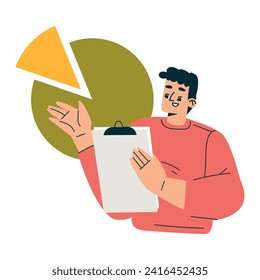 Investment in Stocks with Man Character at Pie Chart Trading Gaining Profit Vector Illustration