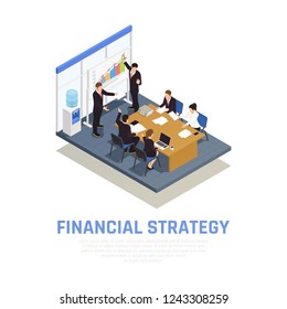 Investment strategies of fund managers isometric composition with financial growth benefits and risks evaluating presentation vector illustration