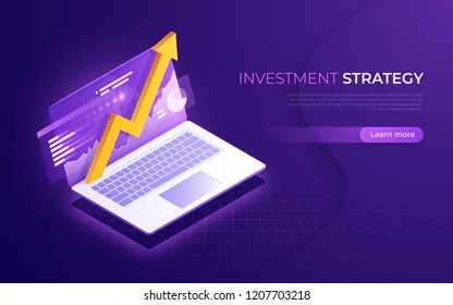 Investment Strategy, Business Analytics, Financial Performance Isometric Concept. Vector Illustration.