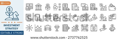 Investment Strategy icon collection set. Containing solution, wallet, budget, money, m-banking, investment, grow up and more. Illustration Eps 10
