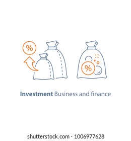 Investment strategy, income growth, fund management, long term investing, loan concept, pension savings, superannuation vector illustration, line icon