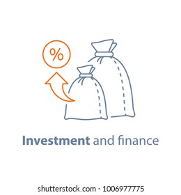Investment strategy, income growth, fund management, long term investing, loan concept, pension savings, superannuation vector illustration, line icon