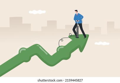 Investment strategy. increasing investment, profit from investment. Reviving the stock market or injecting money into the stock market. Businessman pumping air into the arrow graph.