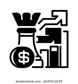 Ícone da Linha de Estratégia de Investimento, Símbolo de Estrutura para Planejamento Financeiro, Crescimento de Patrimônio, Alocação de Ativos, Maximização de Lucro e Decisões de Investimento Inteligente. Ícone de sinal vetorial.
