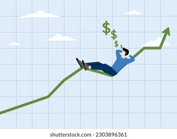 El éxito de la inversión, ganar dinero negociando criptomonedas o soñar con enriquecer el concepto, obtener más beneficios o beneficios de fondos mutuos de fácil crecimiento, el inversor emprendedor se relaja y duerme en los gráficos de crecimiento.