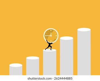 Investment takes time and effort, Businessman raises a clock on the level of the growth chart