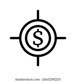 Icono de objetivo de inversión. Icono de destino del dólar. Ilustración vectorial.