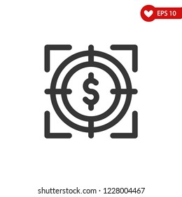 Investment target icon-finance focused, goal target simple thin line icon, linear pictogram