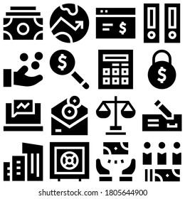investment, Tax and finance icons vector set. Taxation and accounting, investment, loans, money savings, payment services, growth, interest, payment and business illustration svg