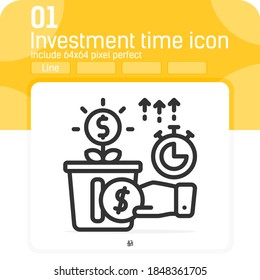 Investment time premium vector icon with line style isolated on white background. Design for website, apps, business, finance, UI, UX and project. Include based 64x64 pixels size. Editable stroke