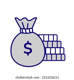 Investment trade vector icons. Financial crypto concept illustrations set.Concept of financial success and investment.Bag of money and coins