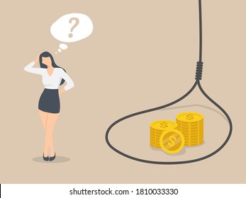 Investment and trap, 
Confused business women stand on the side of the trap.