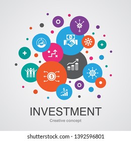 Investment trendy UI bubble design concept with simple icons. Contains such elements as profit, asset, market, success and more