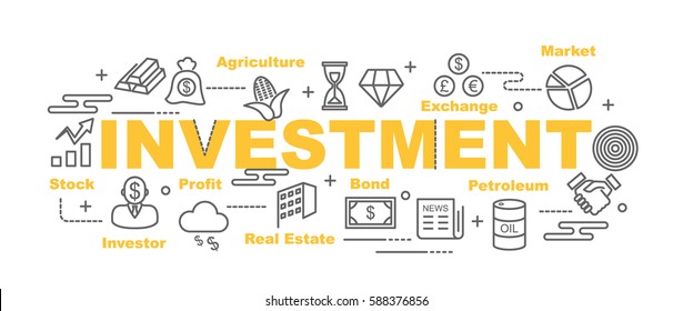 investment vector banner design concept, flat style with thin line art icons on white background