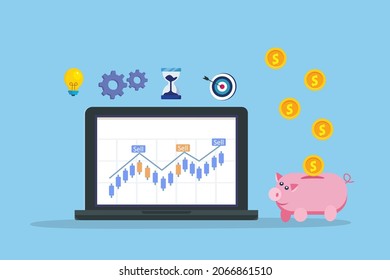 Investitionsvektorkonzept. Wachsende Kerzenhalter-Tabelle mit Spargelgeld