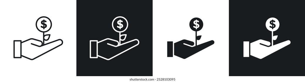 Investment vector icon set in black and white